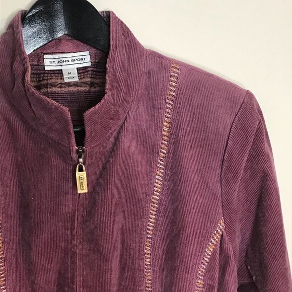 St. John Sport Sz M Dusty Pink corduroy zip jacket - Picture 1 of 7
